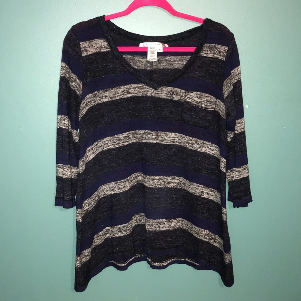 Max Studio V Neck Stripe Top